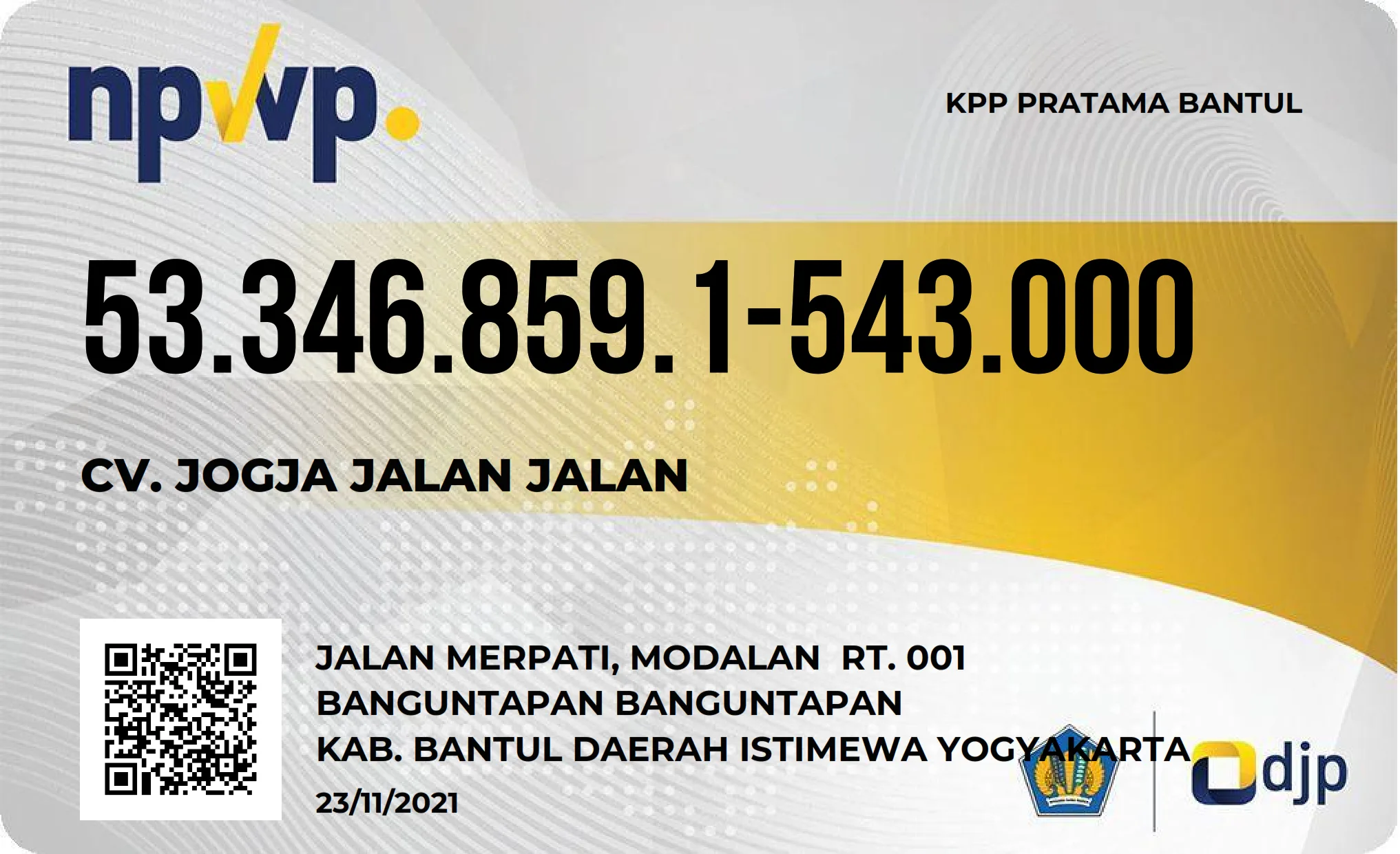NPWP CV Jogja Jalan Jalan