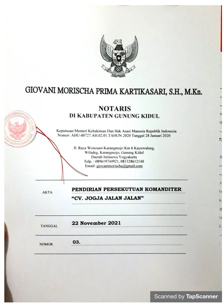 Akta Pendirian CV Jogja Jalan Jalan